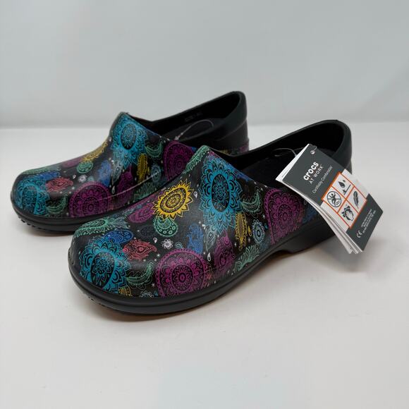 Crocs Clogs Women's 9 Black Multi-color Neria Pro II Graphic Clogs Nurse NWT - Picture 6 of 12
